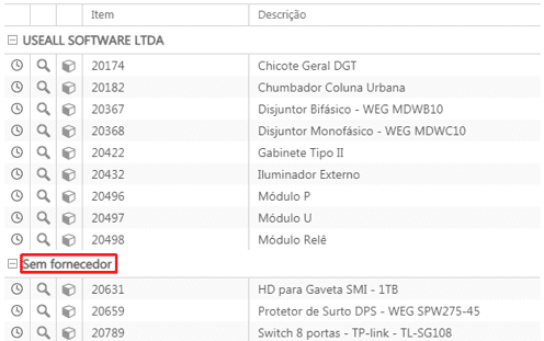Lista sem fornecedor