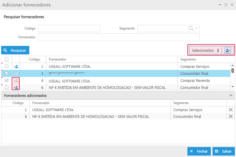 Adicionar fornecedores