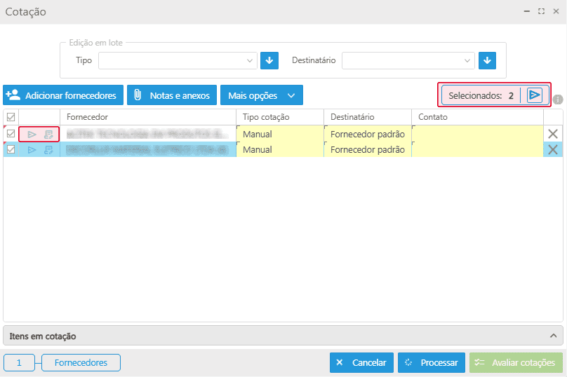 Enviar cotação por e-mail