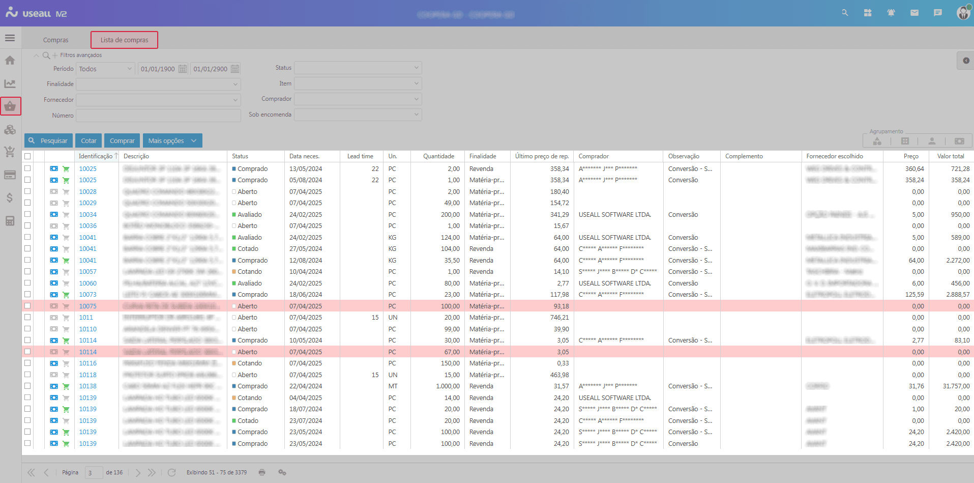 Grid de informações