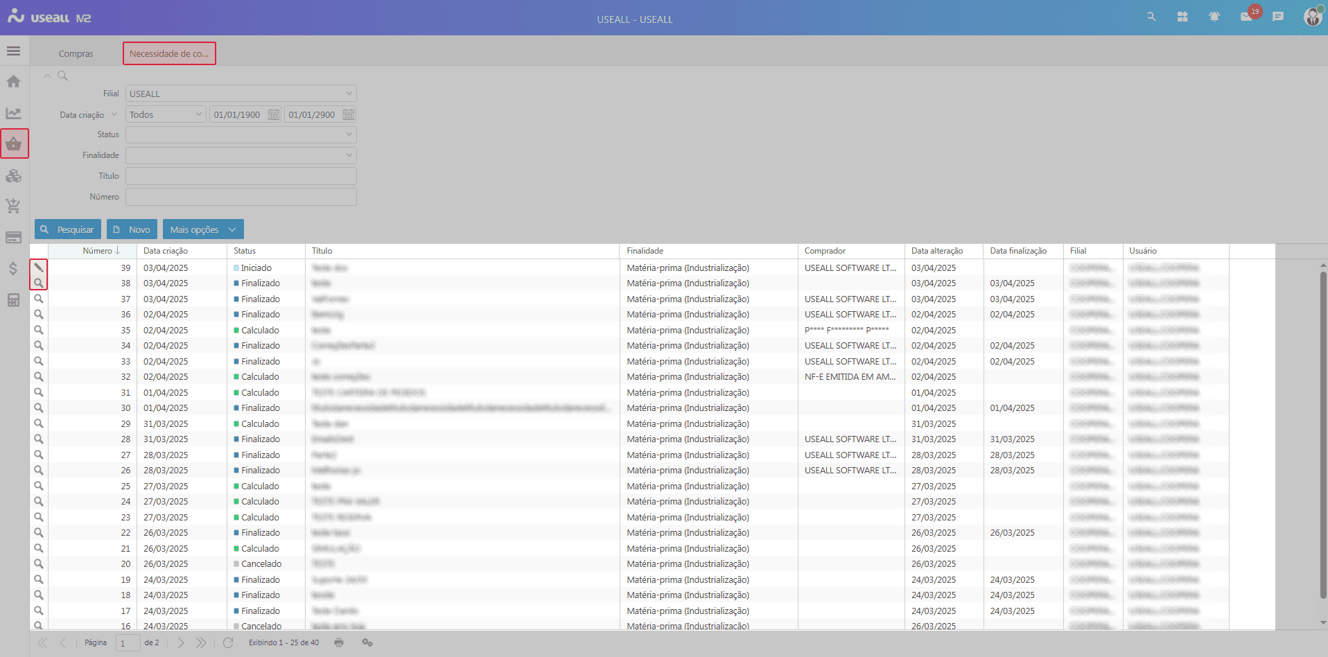 Grid de informações