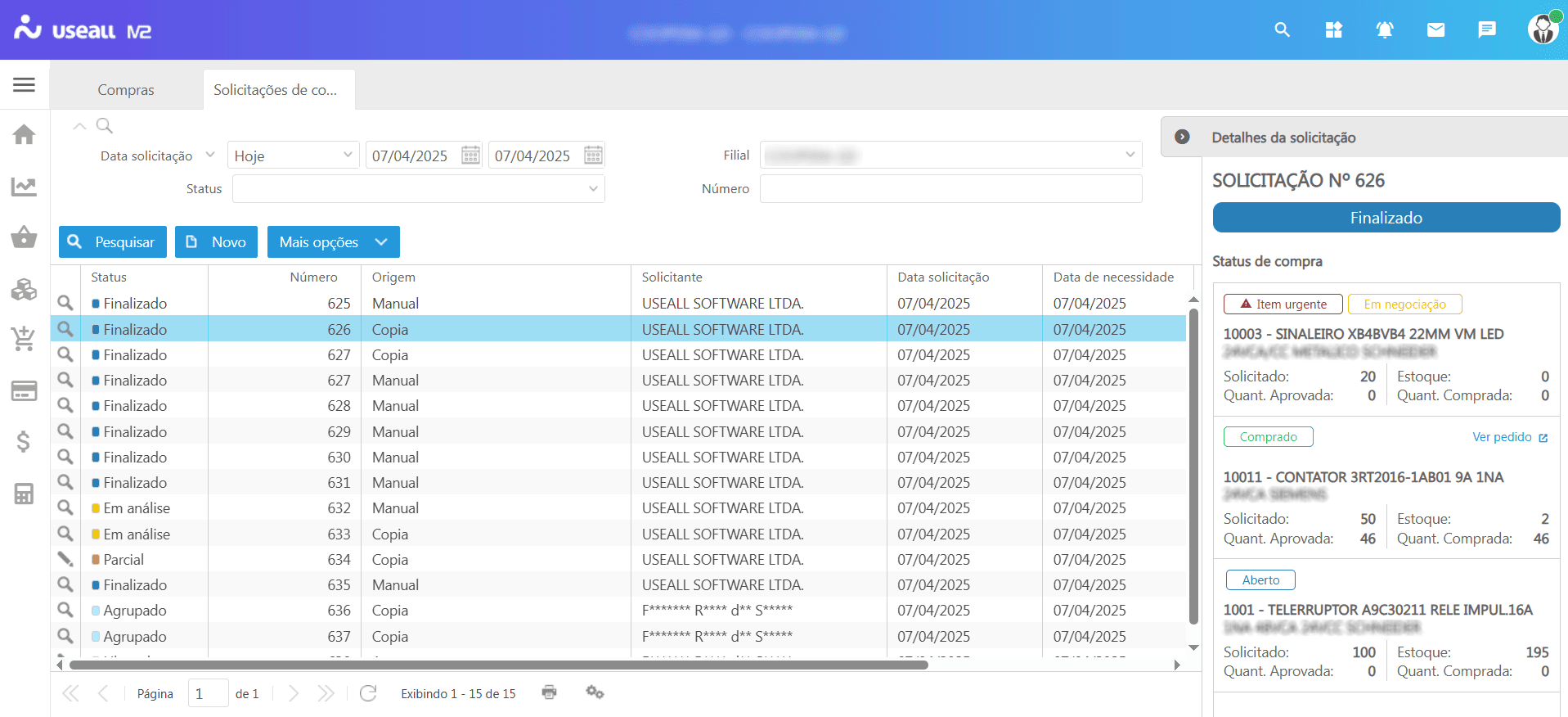 Detalhes da solicitação