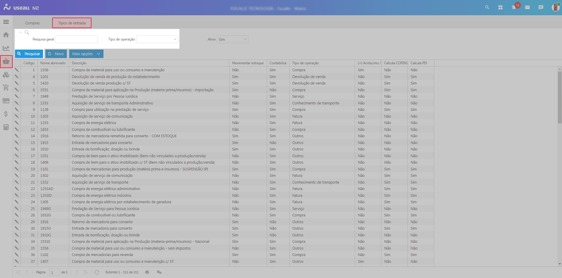 Filtros e botão de pesquisar