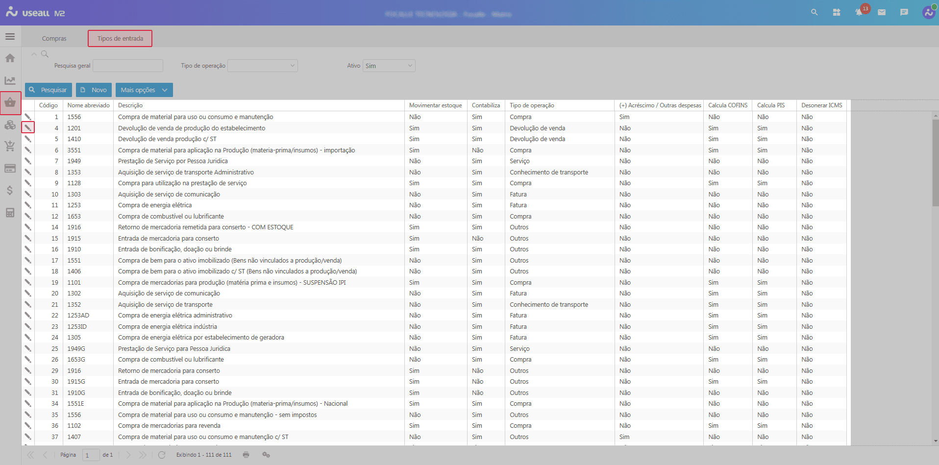 Grid de informações