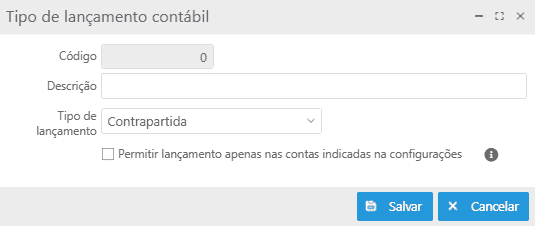 Cadastrar tipo de lançamento contábil