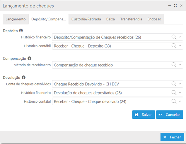 Aba Depósito/ Compensação/ Devolução
