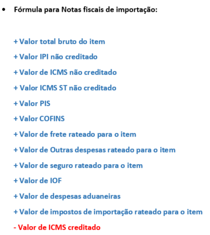 Exemplo 03: Fórmula para Notas fiscais de importação