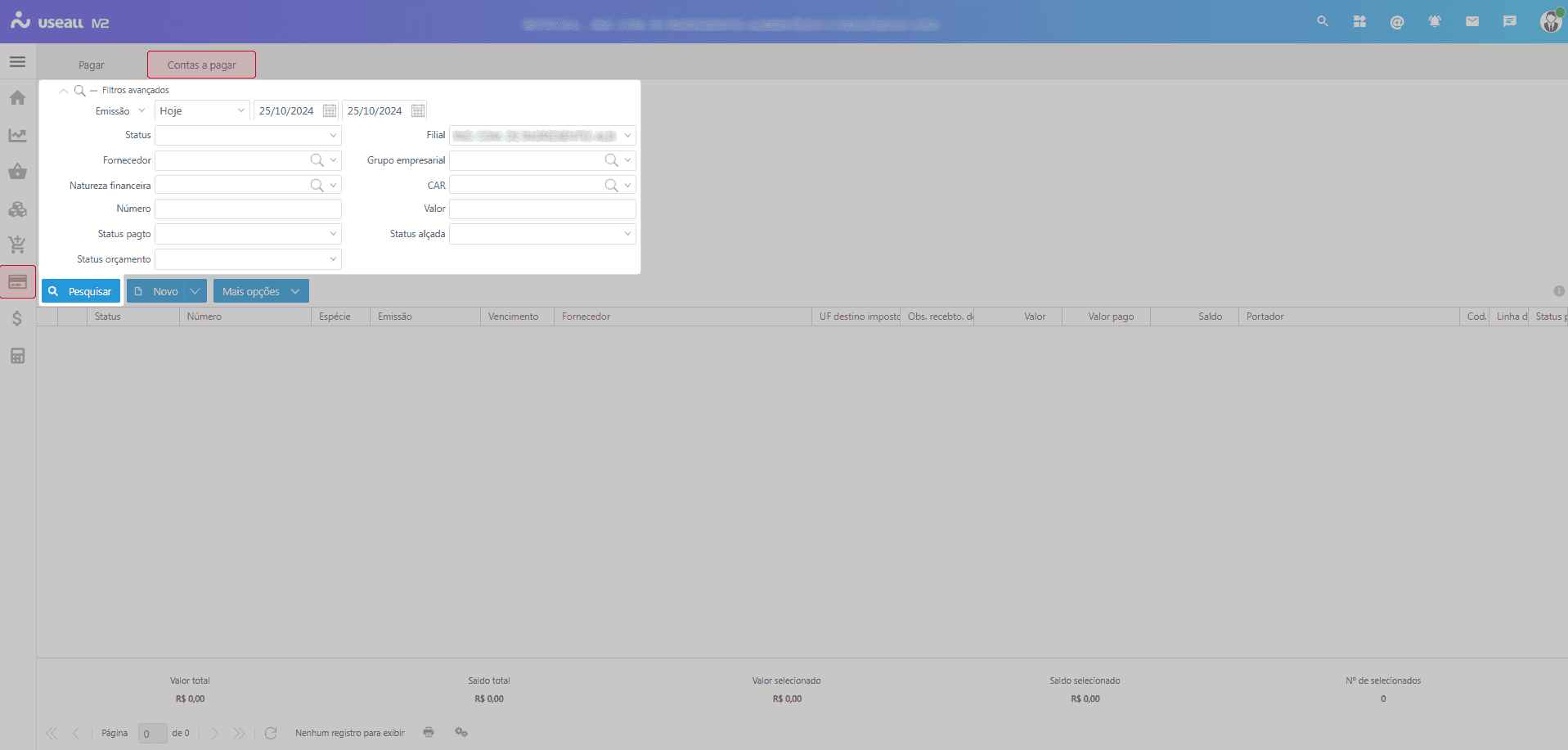 Filtros e botão de pesquisar