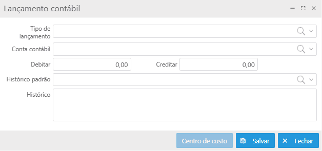 Tela - Lançamento contábil