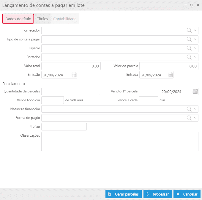Lançamento - Conta a pagar em lote
