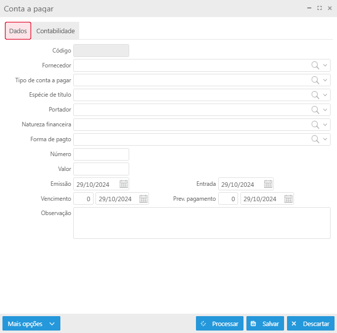 Lançamento - Conta a pagar - Aba dados