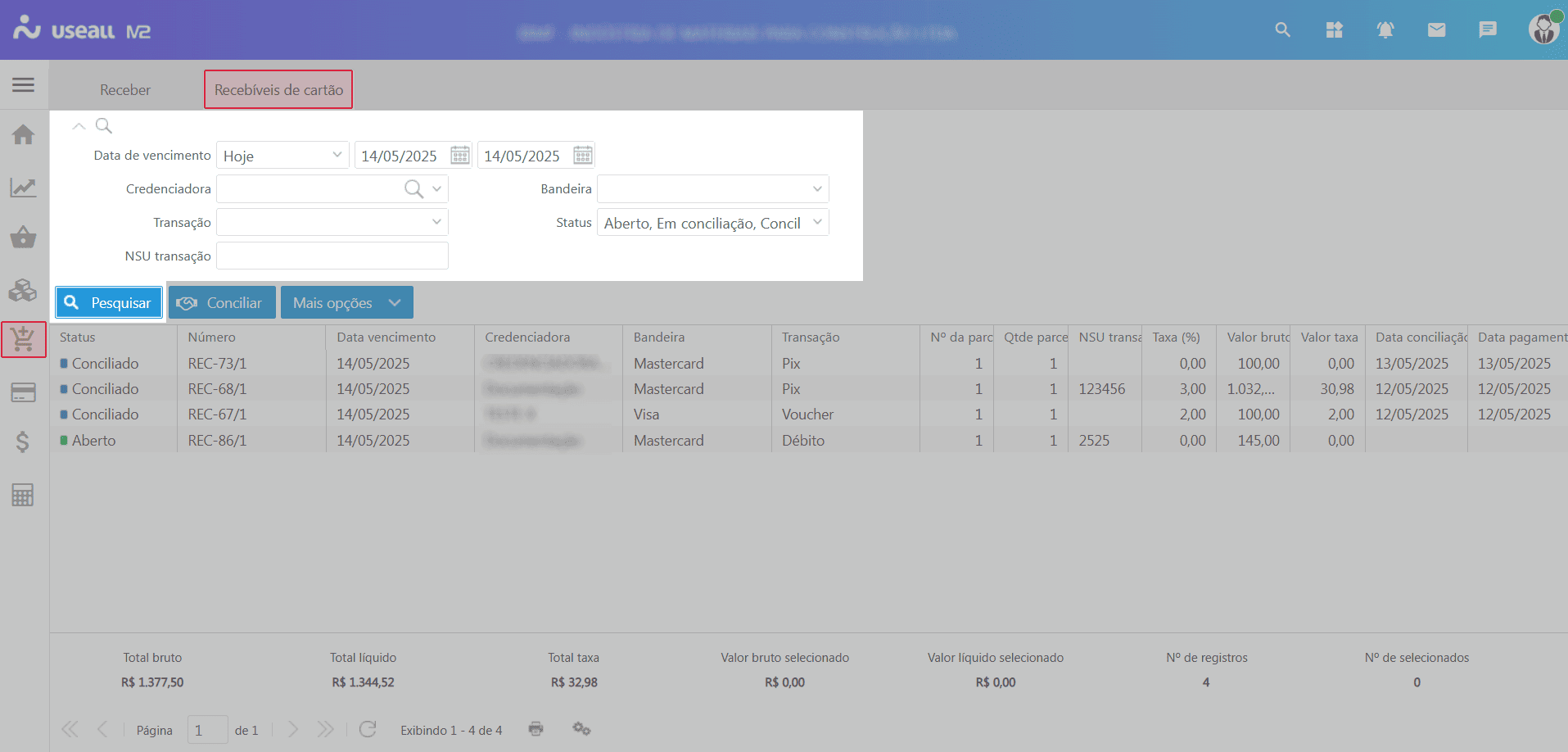 Filtros e botão de pesquisar