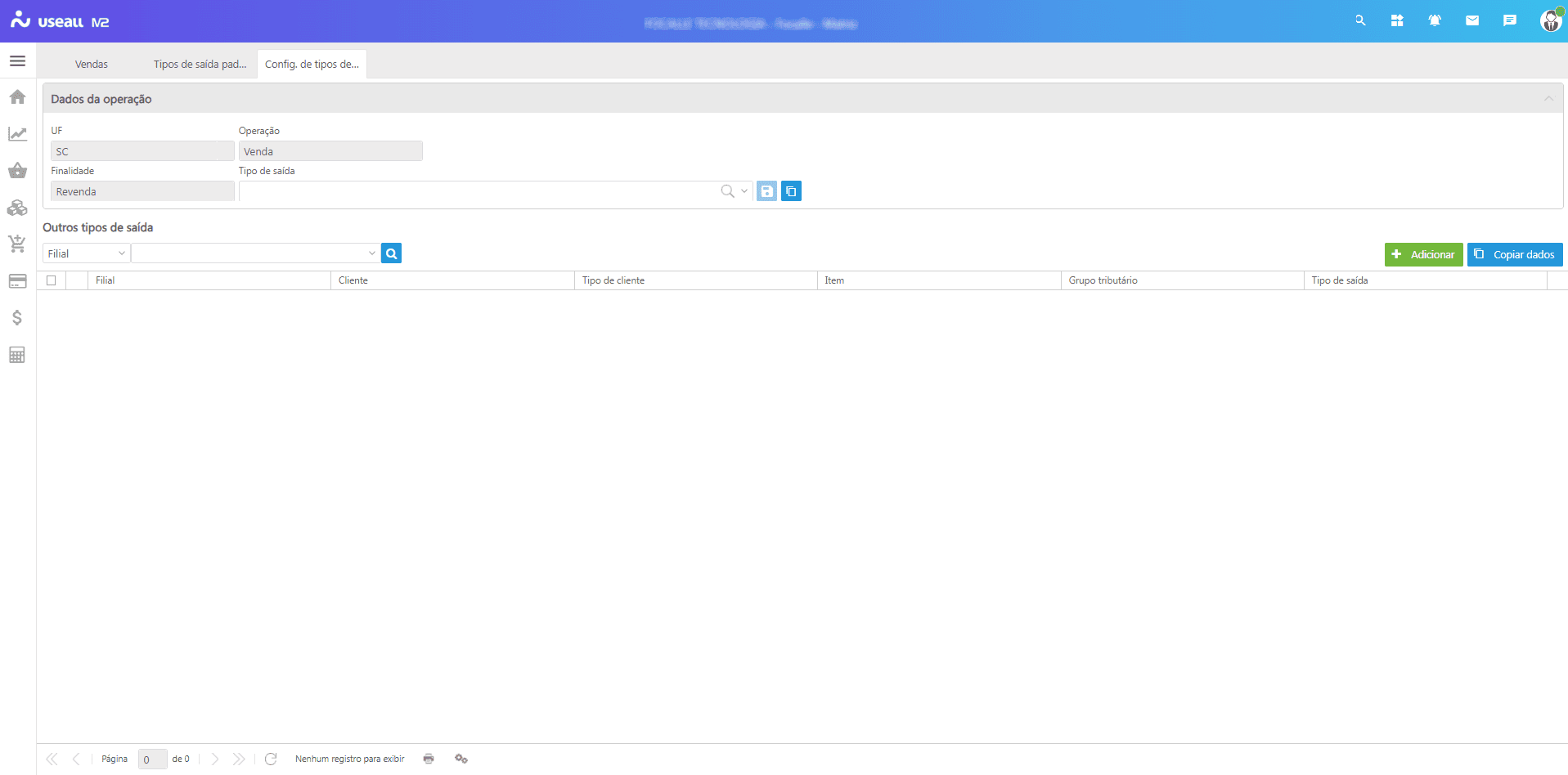 Config. de tipos de saída padrão