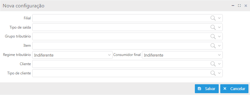 Tela - Nova configuração