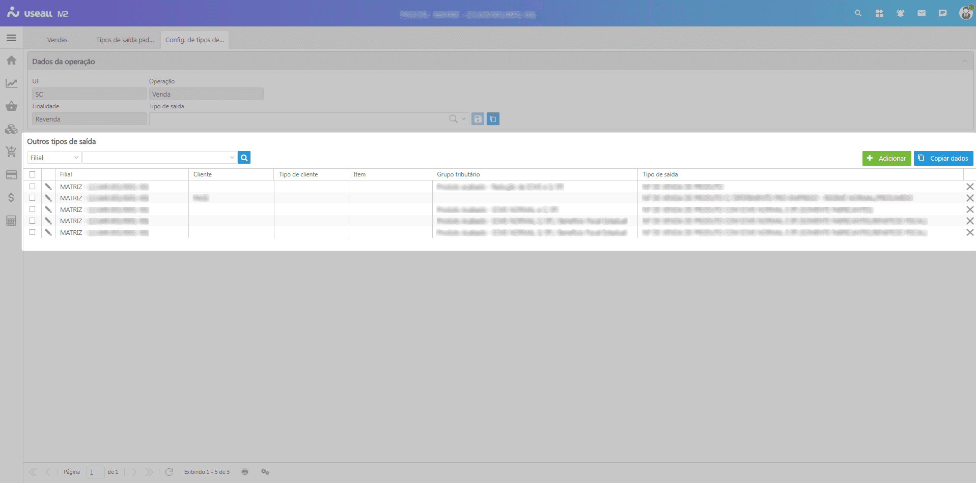 Resultado grid - Outros tipos de saída