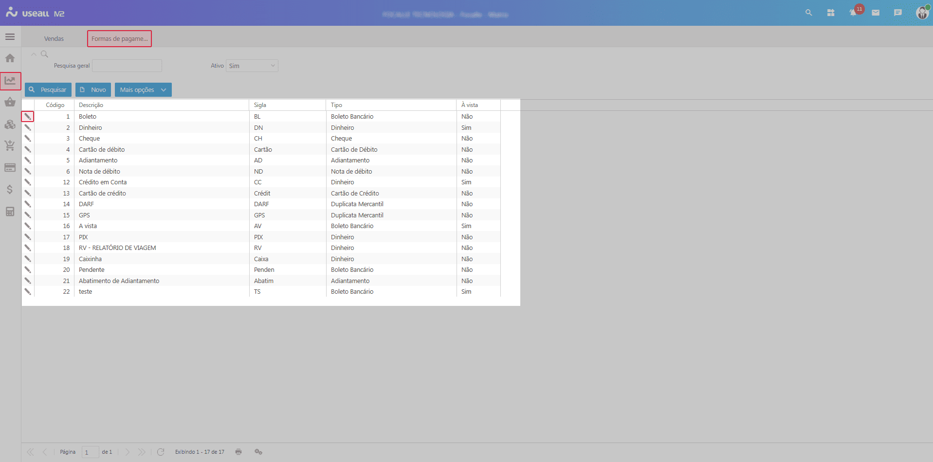 Grid de informações