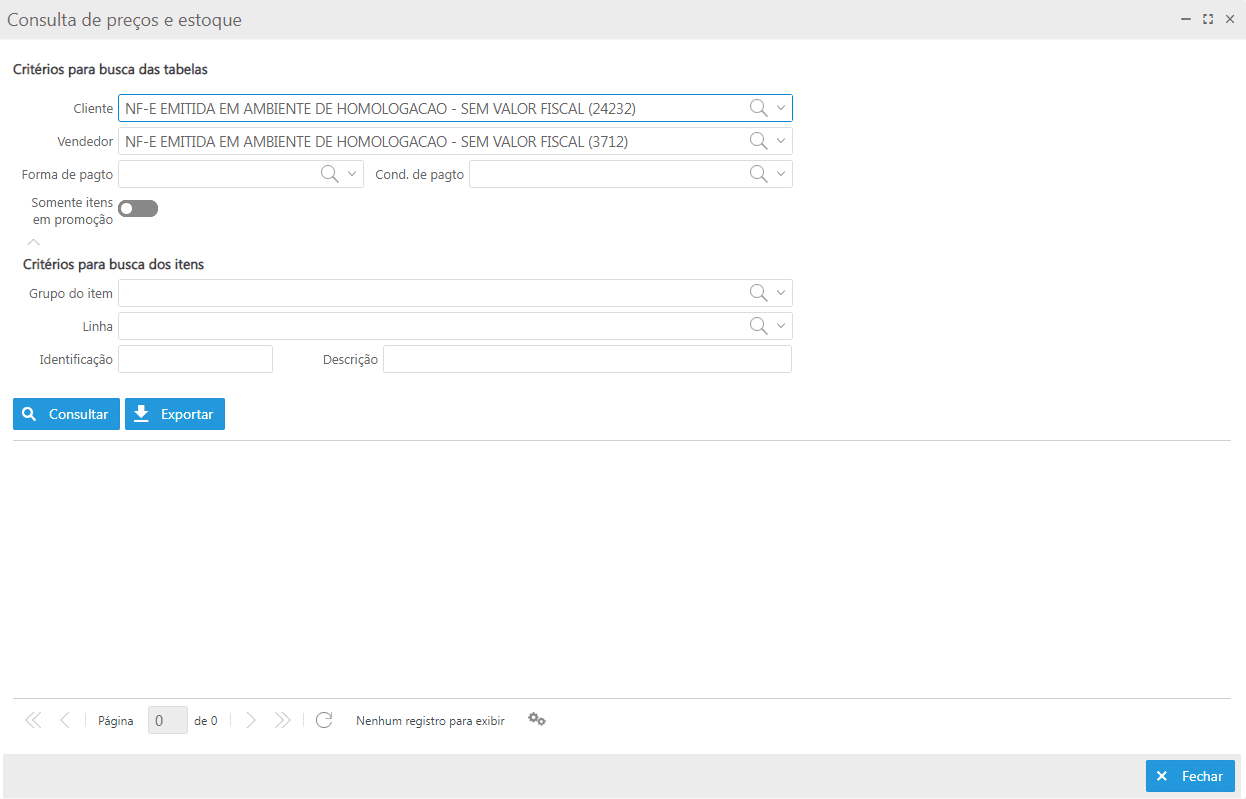 Item - Consulta de preço e estoque