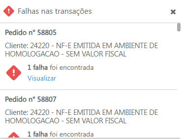 Lista de status de transação