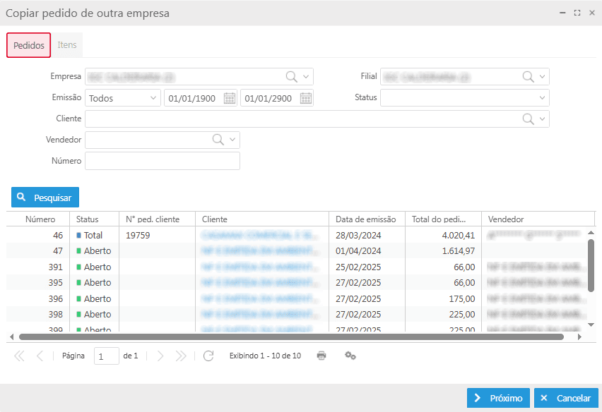 Tela - Copiar pedido de outra empresa
